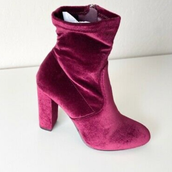 Steve Madden Velvet Ankle Boots in Rich Burgundy - Picture 4 of 5